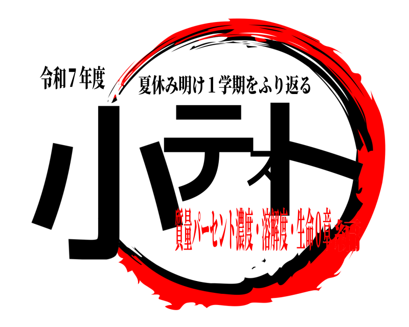 令和７年度 小テスト 夏休み明け１学期をふり返る 質量パーセント濃度・溶解度・生命０章編
